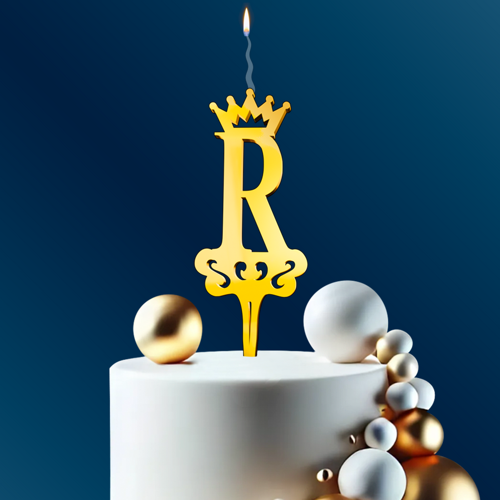 LETTER 'R' Food-Safe Gold Cake Topper Candle – Elegant and Reusable Decoration for Birthdays, Astrology-Themed Parties, and Celebrations